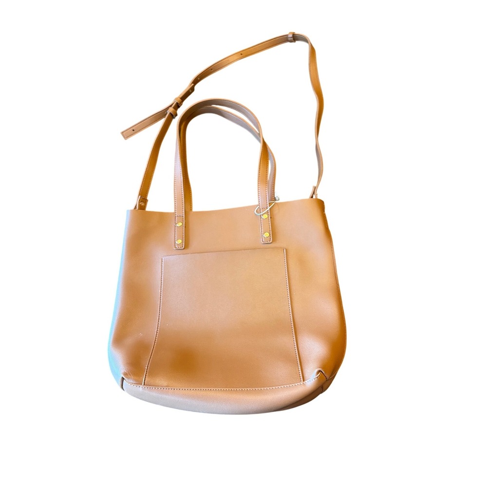Henny + Lev Tote Bag Tan Vegan Leather Crossbody Strap Minimalist Everyday Work